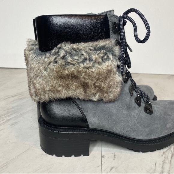 New! Botkier Madigan Suede Fur Lace Up Gray Boot 8.5 - Picture 10 of 13